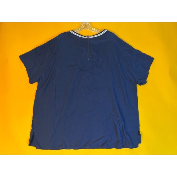 DR2 Ringer Blouse Top Womens 2X Plus Indigo Blue Short Sleeve Zip Crew Neck NWT - Picture 7 of 7